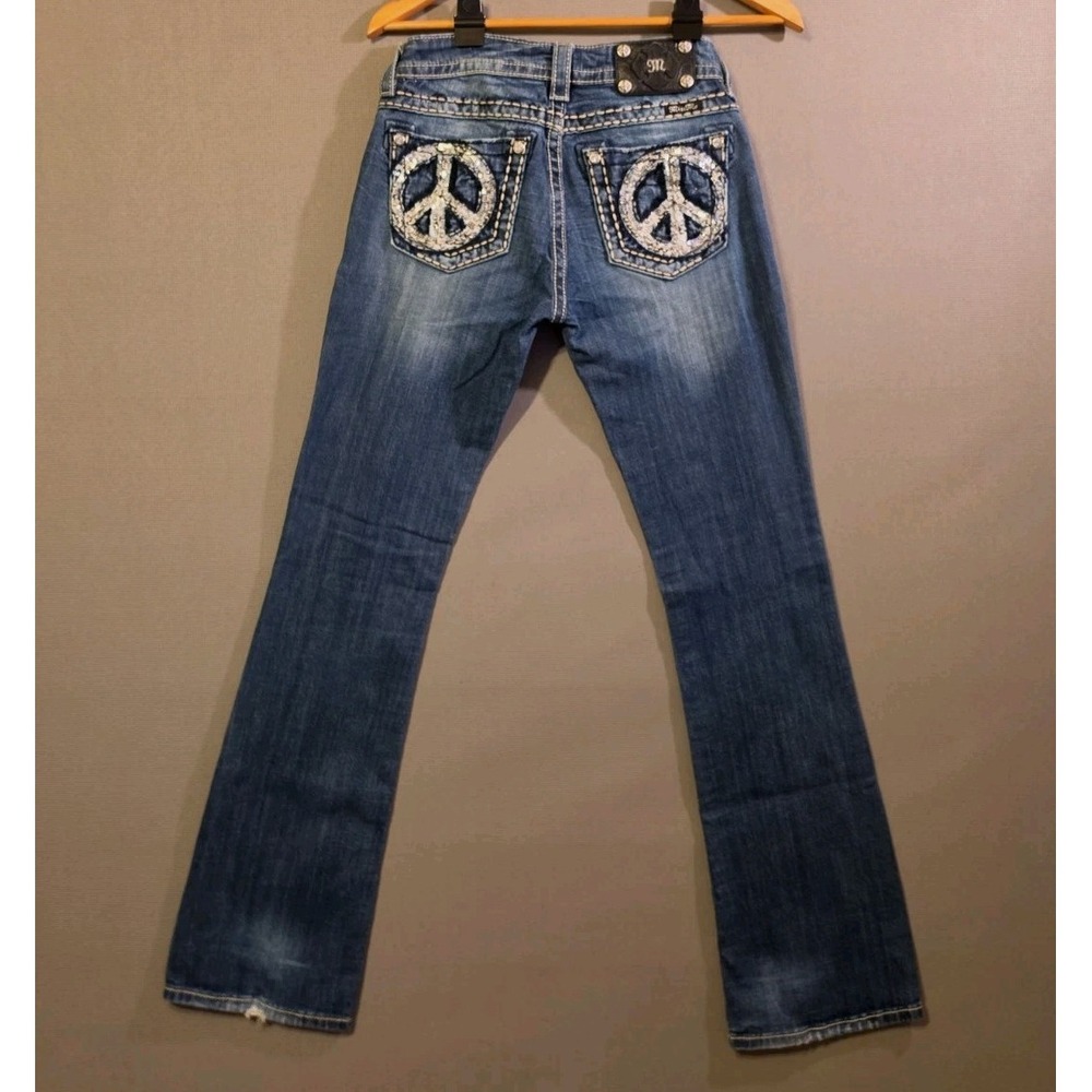 MISS ME Women's Jeans Size 27 Signature Rise Bootcut Peace Sign Rhinestone Y2K